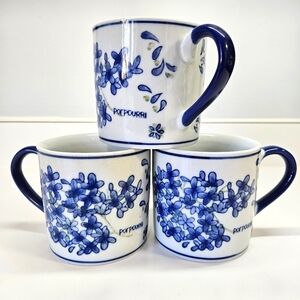 VINTAGE April Cornell Potpourri Blue Floral Coffee Mug Set of 3 French Country